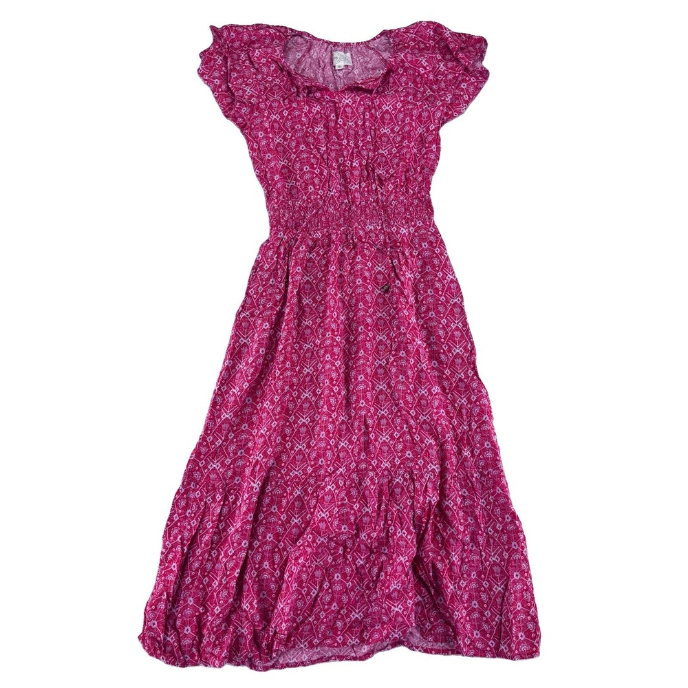 Destination 365 Printed Short Sleeve Midi Dress XXS Pink Rose Floral